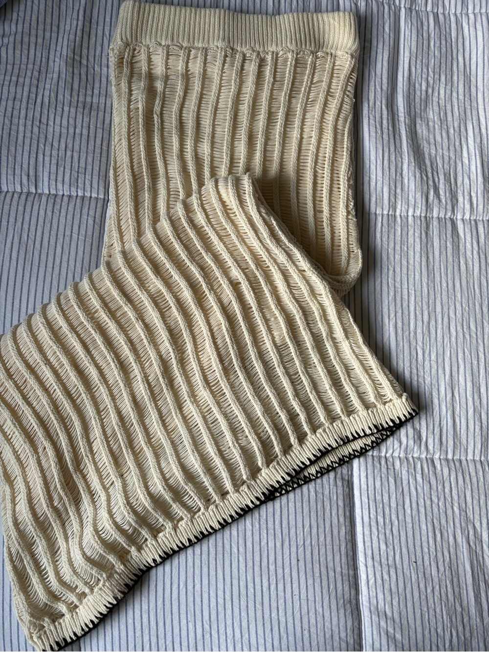 Moon River Cream Ribbed Maxi Skirt